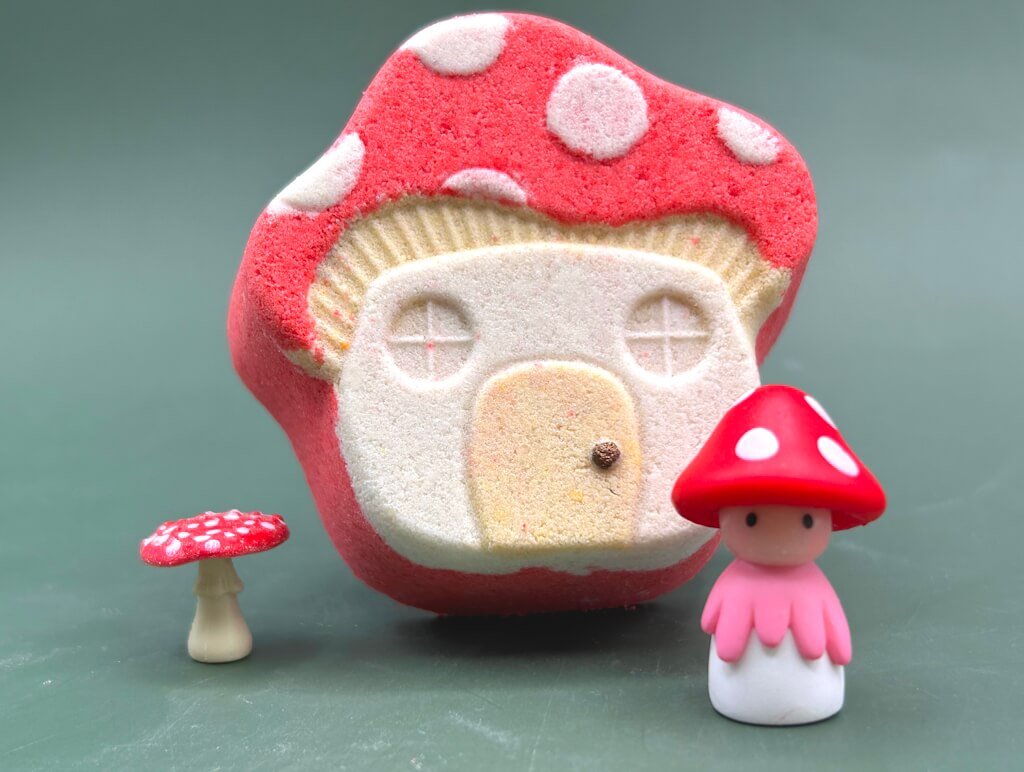 Mushroom Cottage Kids Bath Bomb with Mushroom Fairy Figure Inside - Berwyn Betty's Bath & Body Shop