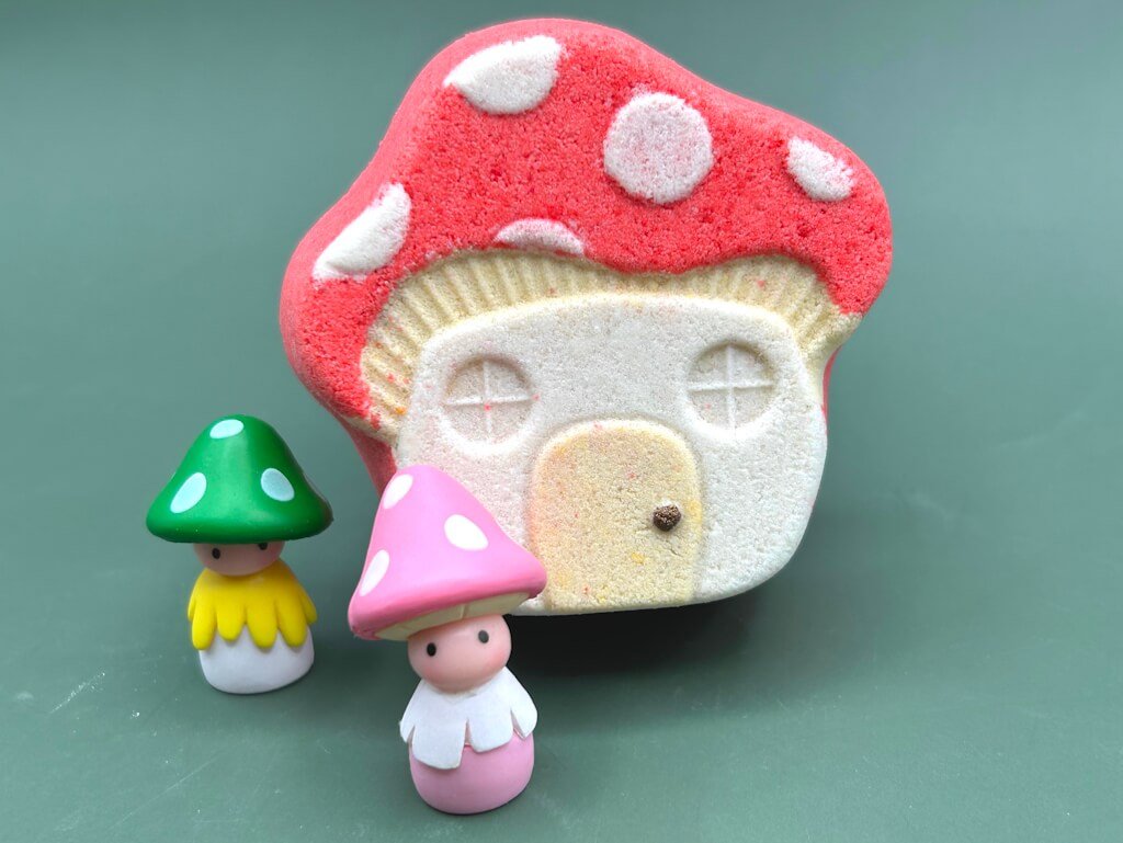 Mushroom Cottage Kids Bath Bomb with Mushroom Fairy Figure Inside - Berwyn Betty's Bath & Body Shop