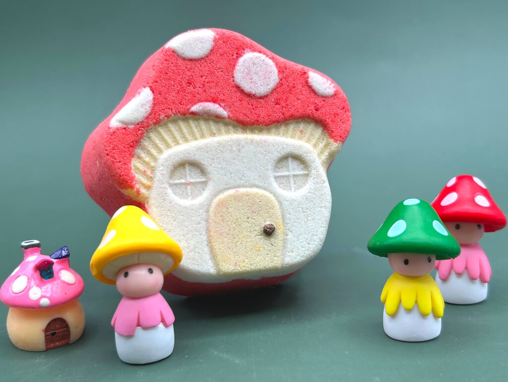 Mushroom Cottage Kids Bath Bomb with Mushroom Fairy Figure Inside - Berwyn Betty's Bath & Body Shop