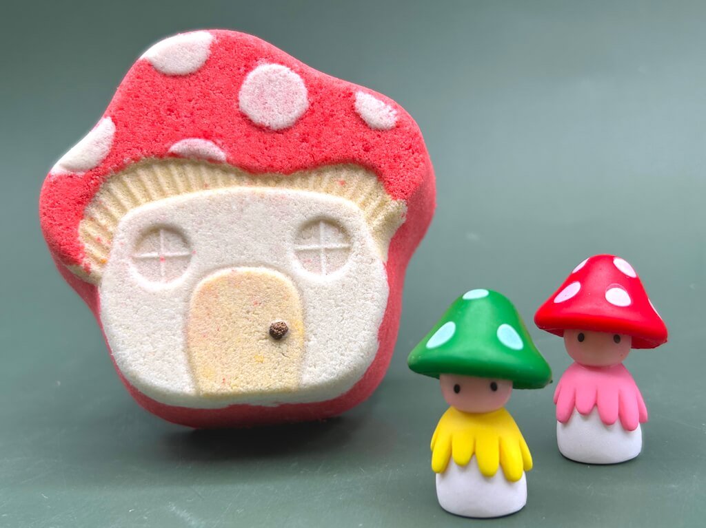 Mushroom Cottage Kids Bath Bomb with Mushroom Fairy Figure Inside - Berwyn Betty's Bath & Body Shop