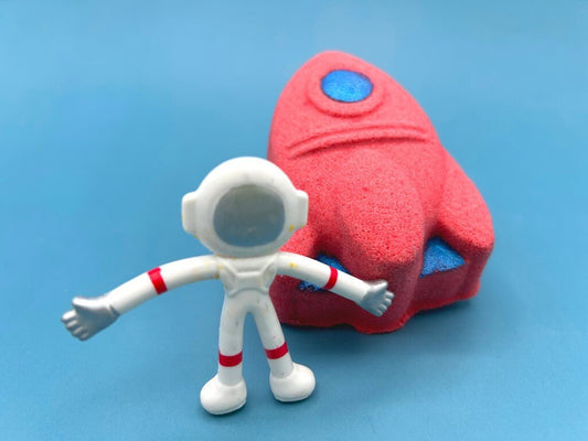 Outer Space Rocketship Kids Bath Bomb with Bendable Astronaut Toy Inside - Berwyn Betty's Bath & Body Shop
