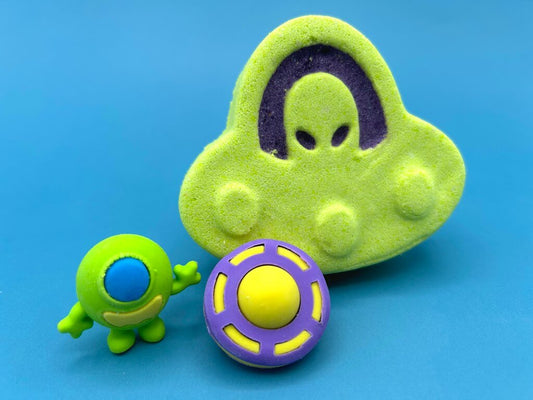 Outer Space UFO Kids Bath Bomb with Outer Space Eraser Toy Inside - Berwyn Betty's Bath & Body Shop