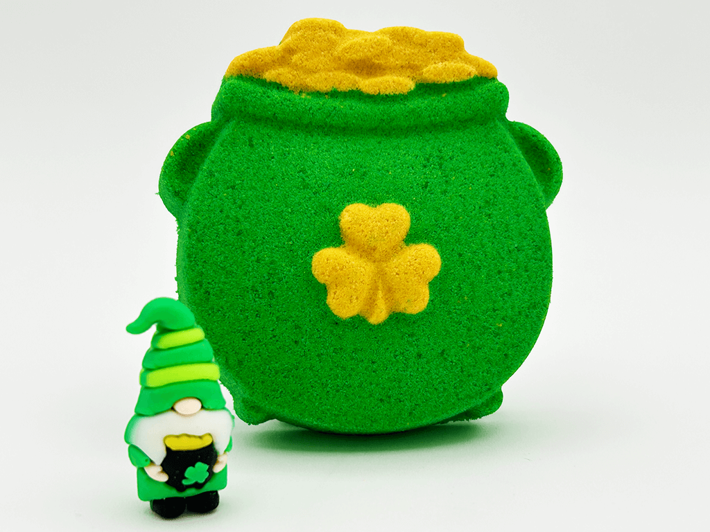 Pot O’Gold Kids Bath Bomb with St Patrick's Gnome Toy Inside - Berwyn Betty's Bath & Body Shop