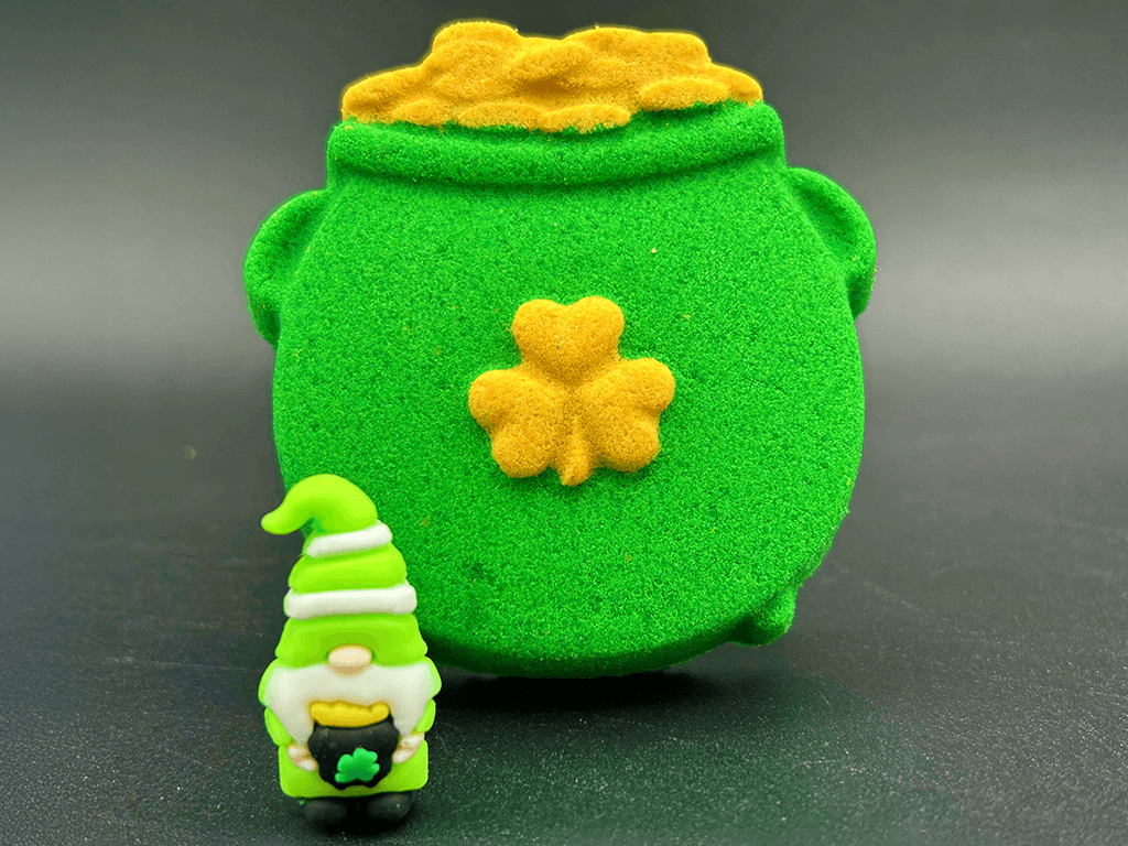 Pot O’Gold Kids Bath Bomb with St Patrick's Gnome Toy Inside - Berwyn Betty's Bath & Body Shop