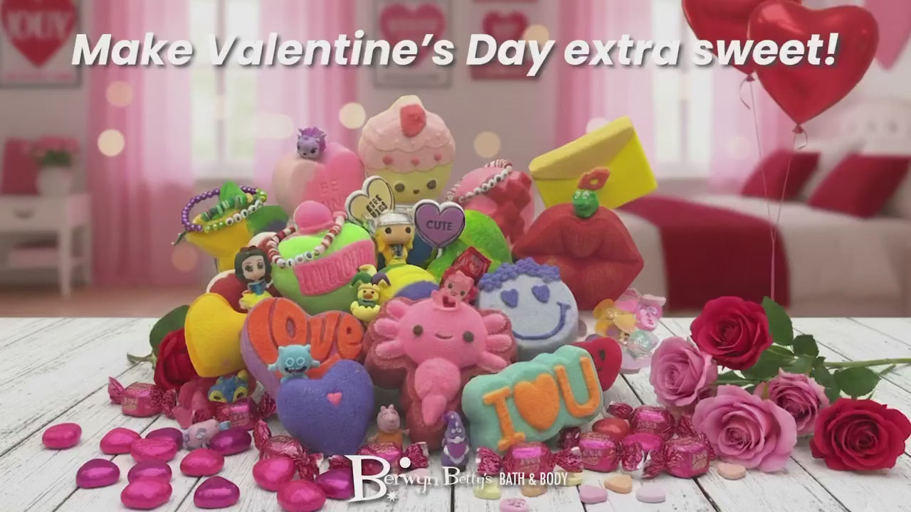 SMILEY VALENTINE Kids Bath Bomb with Valentine Themed Mochi Toy Inside