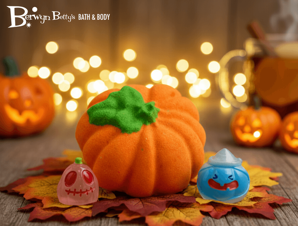👻 Pumpkin Top Kids Bath Bomb with Jack - o’ - Lantern Surprise Inside - Berwyn Betty's Bath & Body Shop