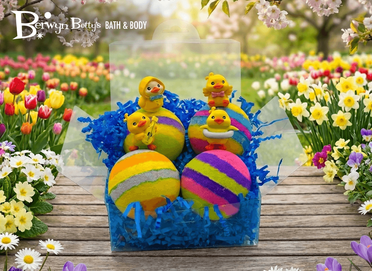 Rainbow Duck Kids Bath Bomb Gift Box with Toy Ducks Inside - 4 ct - Berwyn Betty's Bath & Body Shop