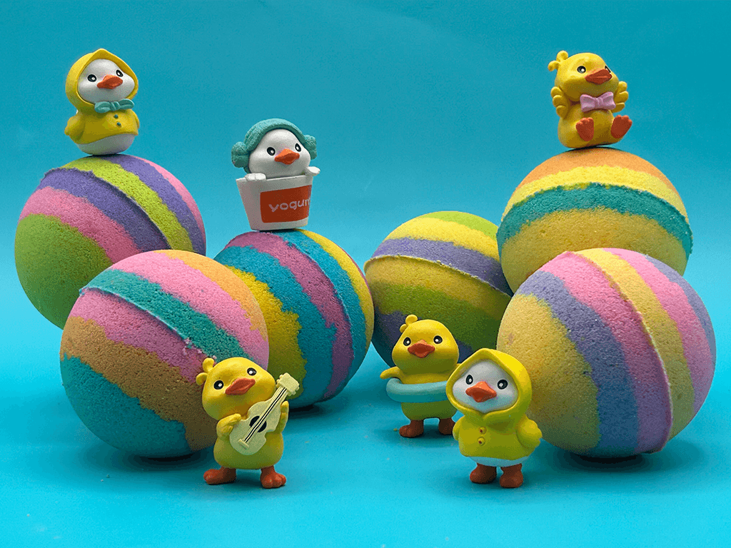 Rainbow Duck Kids Bath Bomb Gift Box with Toy Ducks Inside - 4 ct - Berwyn Betty's Bath & Body Shop