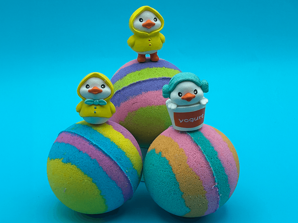 Rainbow Duck Kids Bath Bomb Gift Box with Toy Ducks Inside - 4 ct - Berwyn Betty's Bath & Body Shop