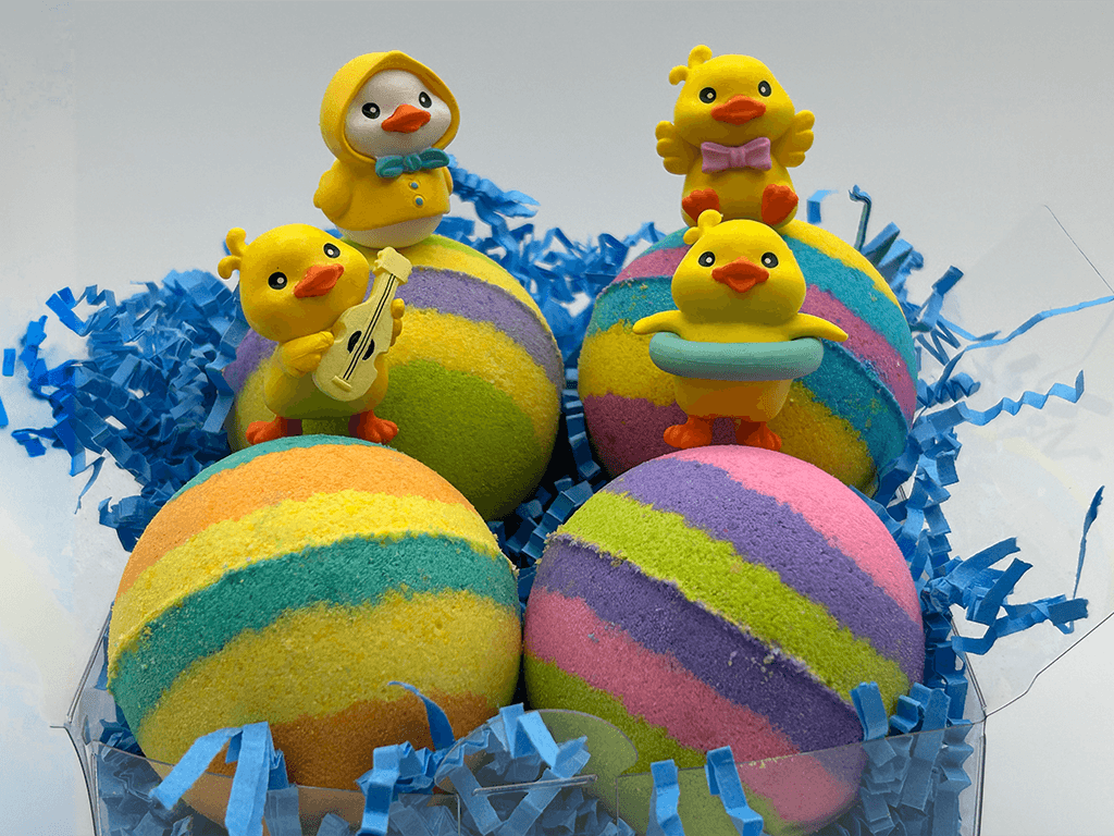 Rainbow Duck Kids Bath Bomb Gift Box with Toy Ducks Inside - 4 ct - Berwyn Betty's Bath & Body Shop