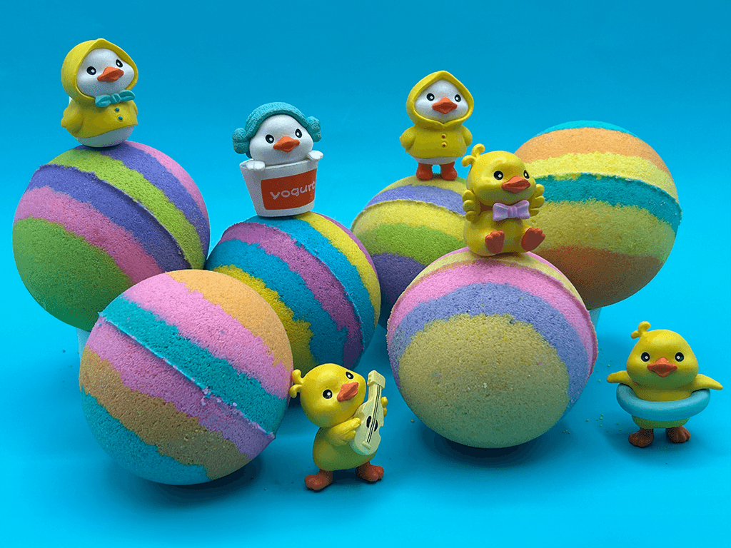 Rainbow Duck Kids Bath Bomb Gift Box with Toy Ducks Inside - 4 ct - Berwyn Betty's Bath & Body Shop