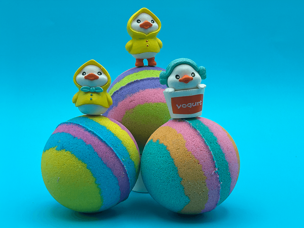 Rainbow Duck Kids Bath Bomb Gift Box with Toy Ducks Inside - 4 ct - Berwyn Betty's Bath & Body Shop