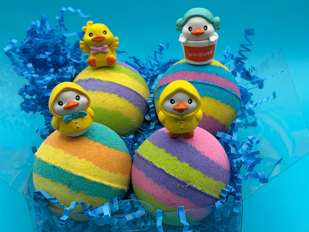 Rainbow Duck Kids Bath Bomb Gift Box with Toy Ducks Inside - 4 ct - Berwyn Betty's Bath & Body Shop