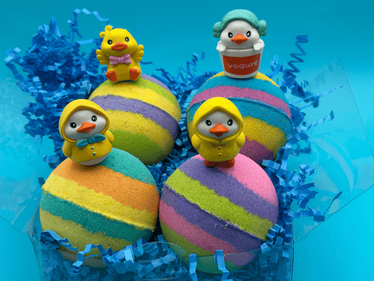 Rainbow Duck Kids Bath Bomb Gift Box with Toy Ducks Inside - 4 ct - Berwyn Betty's Bath & Body Shop