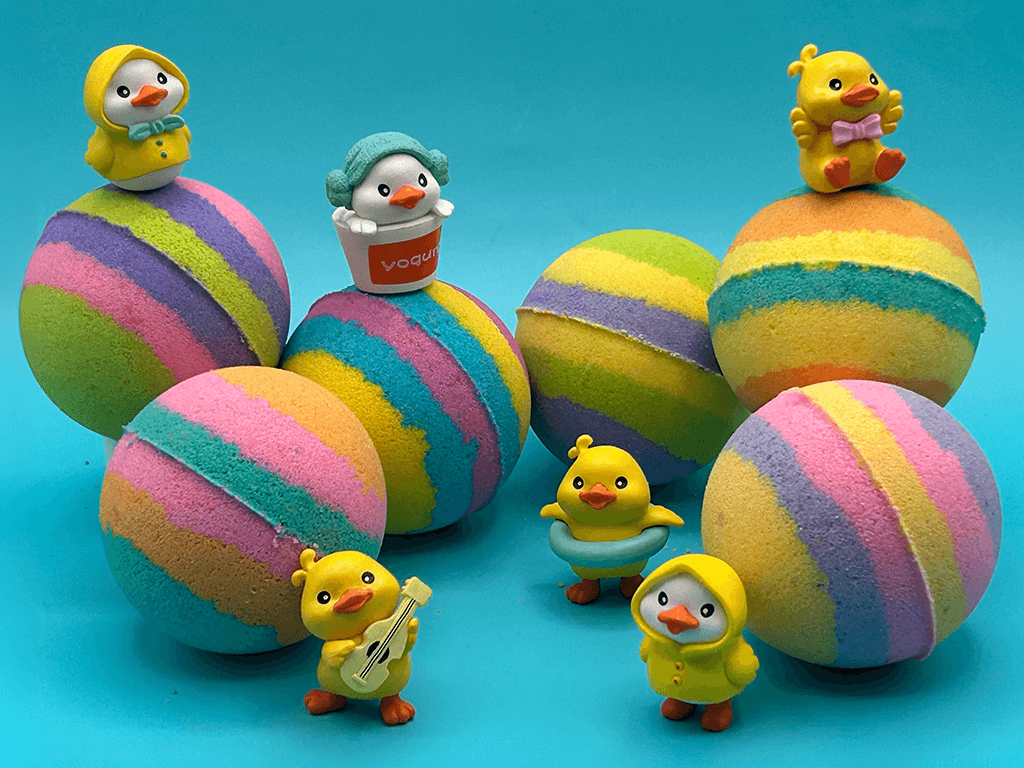Rainbow Duck Kids Bath Bomb Gift Box with Toy Ducks Inside - 4 ct - Berwyn Betty's Bath & Body Shop