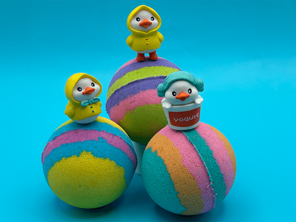 Rainbow Duck Kids Bath Bomb Gift Box with Toy Ducks Inside - 4 ct - Berwyn Betty's Bath & Body Shop