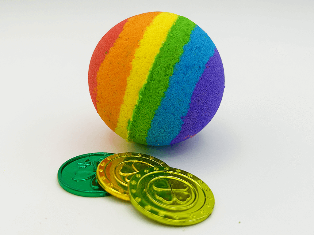 Rainbow's End Kids Bath Bomb with Plastic Coins Inside - Berwyn Betty's Bath & Body Shop