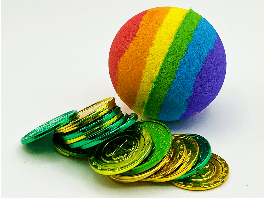 Rainbow's End Kids Bath Bomb with Plastic Coins Inside - Berwyn Betty's Bath & Body Shop