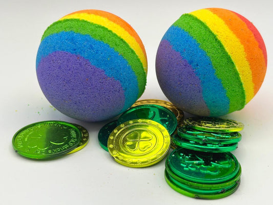 Rainbow's End Kids Bath Bomb with Plastic Coins Inside - Berwyn Betty's Bath & Body Shop