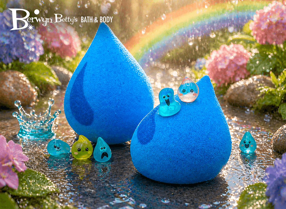 Raindrop Kids Bath Bomb with Tiny Raindrop Characters Inside - Berwyn Betty's Bath & Body Shop