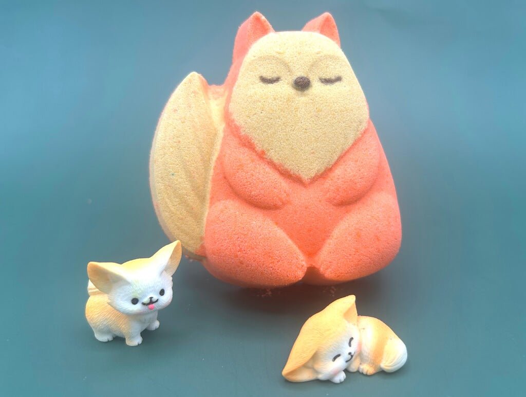 Red Fox Kids Bath Bomb with Baby Fox Mini Figurine Inside - Berwyn Betty's Bath & Body Shop