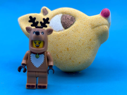 Rudolph the Red Nose Reindeer Kids Bath Bomb with Reindeer Minifigure Inside - Berwyn Betty's Bath & Body Shop