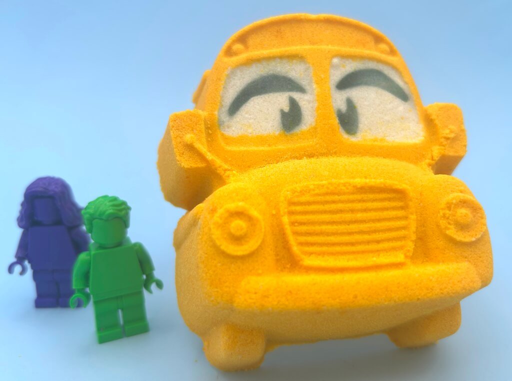 School Bus Bath Bomb with Minifigure Student Inside - Berwyn Betty's Bath & Body Shop