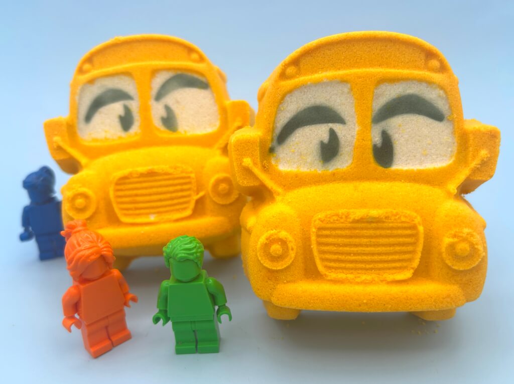 School Bus Bath Bomb with Minifigure Student Inside - Berwyn Betty's Bath & Body Shop