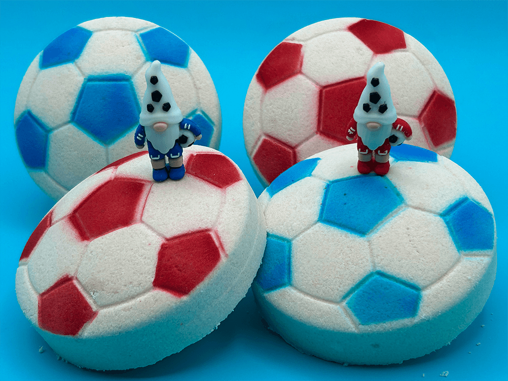 Soccer Ball Surprise Kids Bath Bomb with Soccer Gnome Minifigure Inside - Berwyn Betty's Bath & Body Shop