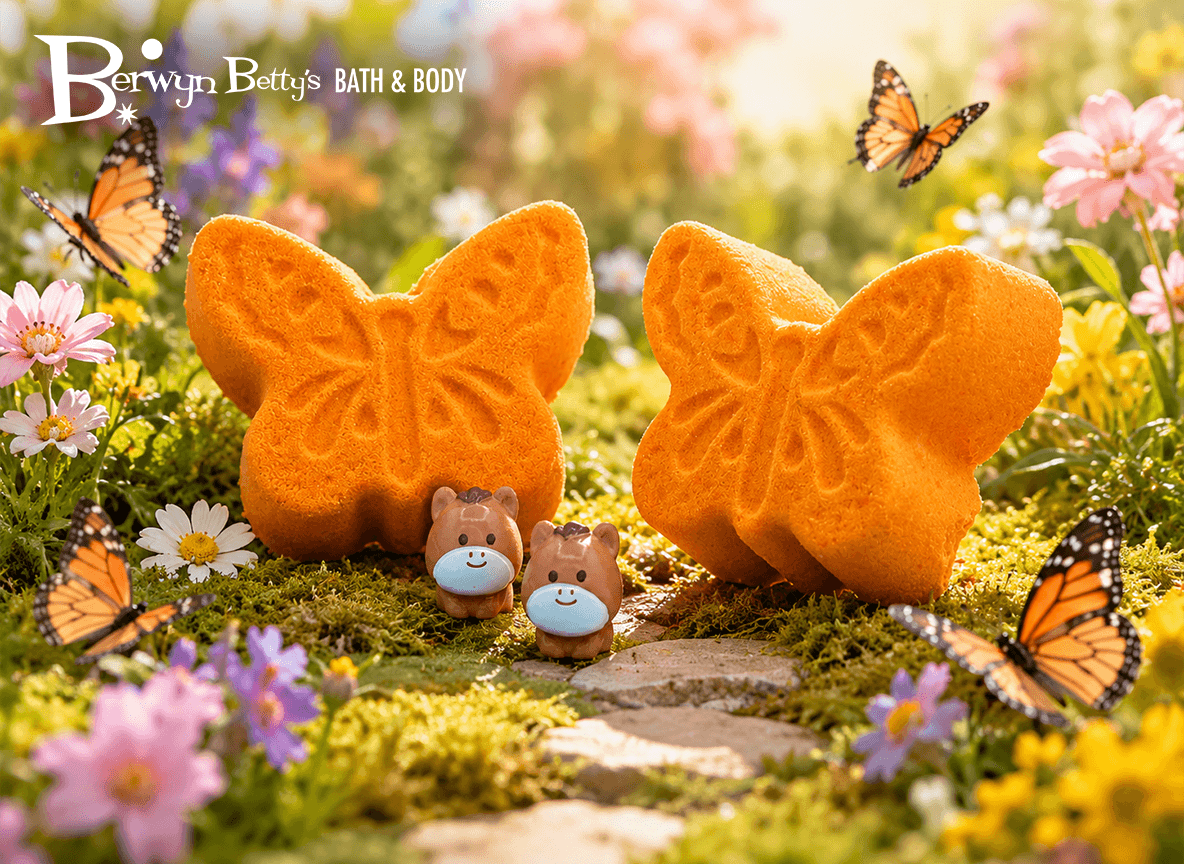 Spring Butterfly Kids Bath Bomb with Baby Foal Farm Animal Figure Inside - BASICS Collection - Berwyn Betty's Bath & Body Shop