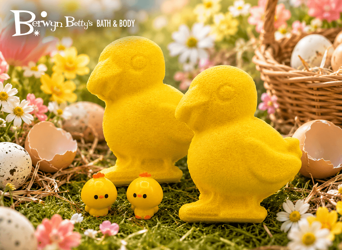 Spring Chick Kids Bath Bomb with Baby Chick Farm Animal Figure Inside - BASICS Collection - Berwyn Betty's Bath & Body Shop