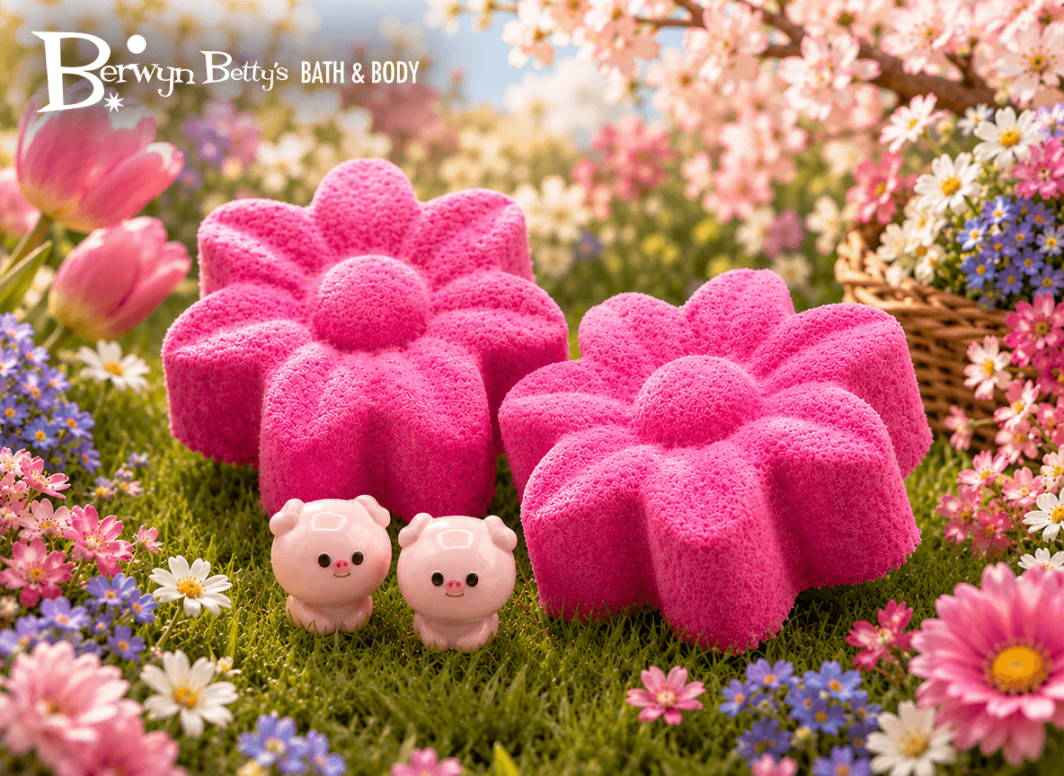 Spring Flower Kids Bath Bomb with Baby Piglet Farm Animal Figure Inside - BASICS Collection - Berwyn Betty's Bath & Body Shop