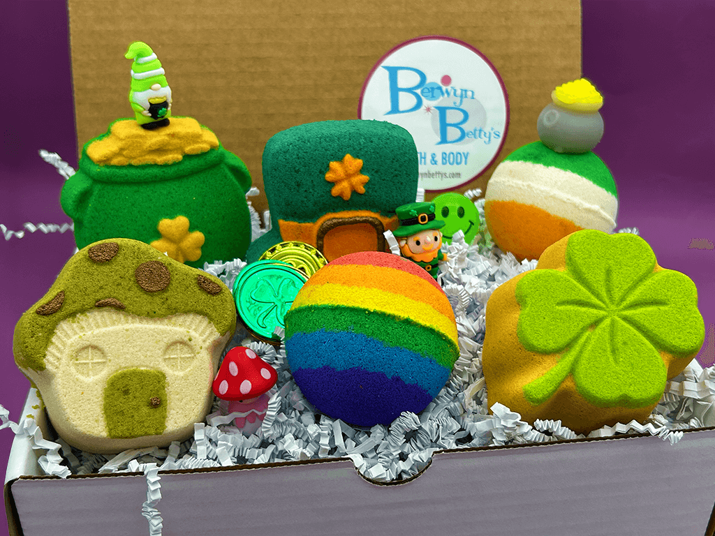St Patrick's Kids Bath Bomb Collection Box with Holiday Themed Bombs - 6 ct - Berwyn Betty's Bath & Body Shop