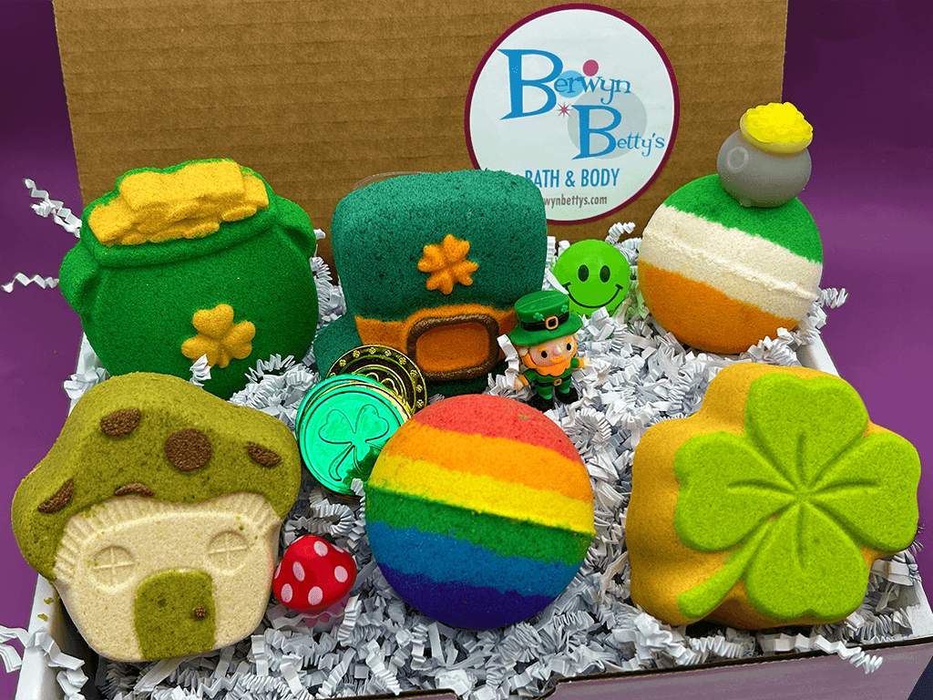 St Patrick's Kids Bath Bomb Collection Box with Holiday Themed Bombs - 6 ct - Berwyn Betty's Bath & Body Shop