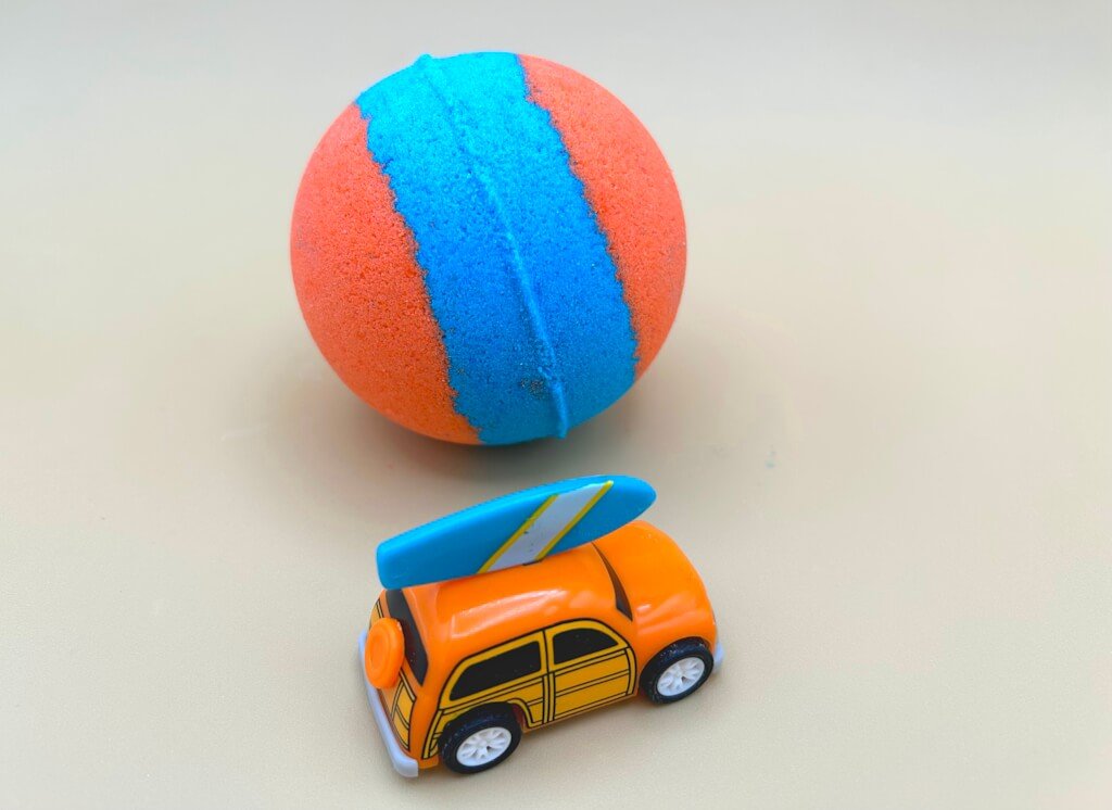 Summer Surfer Bath Bomb with Beach Surfer Pullback Woody Car Inside - Berwyn Betty's Bath & Body Shop