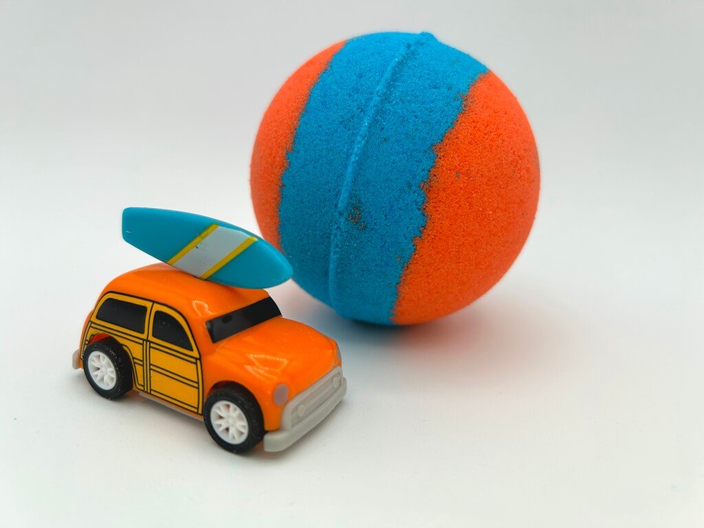 Summer Surfer Bath Bomb with Beach Surfer Pullback Woody Car Inside - Berwyn Betty's Bath & Body Shop