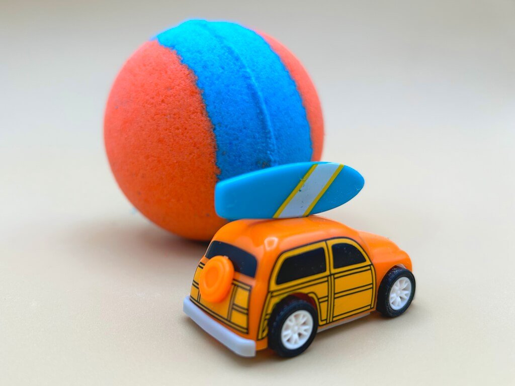 Summer Surfer Bath Bomb with Beach Surfer Pullback Woody Car Inside - Berwyn Betty's Bath & Body Shop