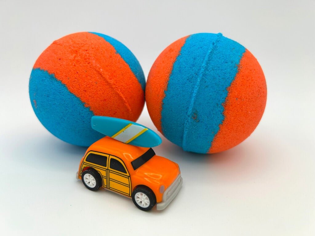 Summer Surfer Bath Bomb with Beach Surfer Pullback Woody Car Inside - Berwyn Betty's Bath & Body Shop