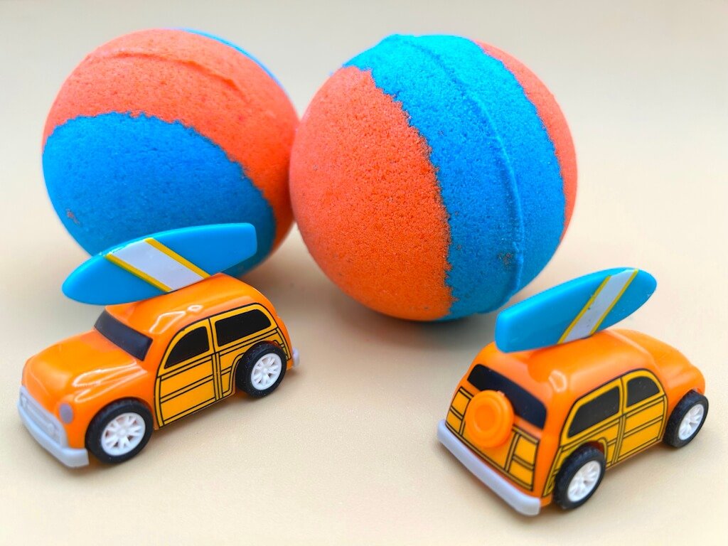 Summer Surfer Bath Bomb with Beach Surfer Pullback Woody Car Inside - Berwyn Betty's Bath & Body Shop