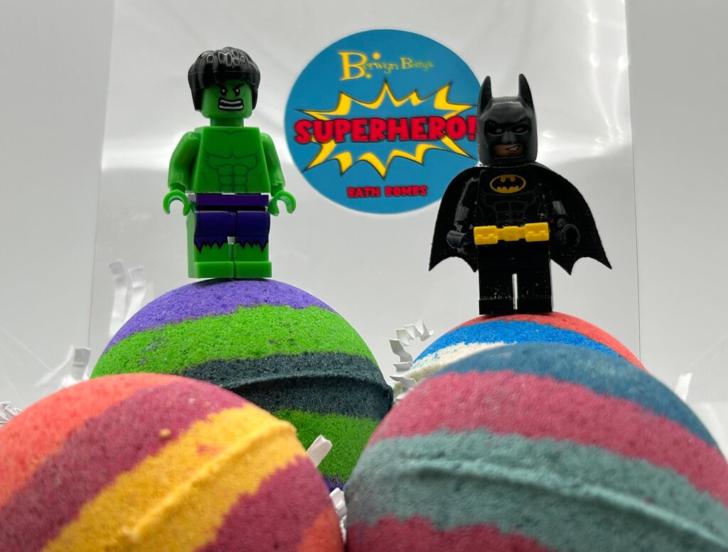 SUPERHERO BALL Kids Bath Bomb Gift Box with Toys Inside - 4 ct - Berwyn Betty's Bath & Body Shop