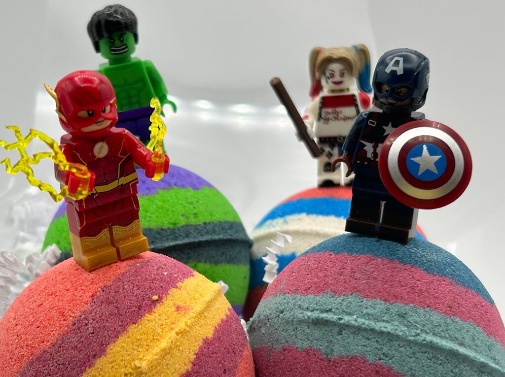 SUPERHERO BALL Kids Bath Bomb Gift Box with Toys Inside - 4 ct - Berwyn Betty's Bath & Body Shop