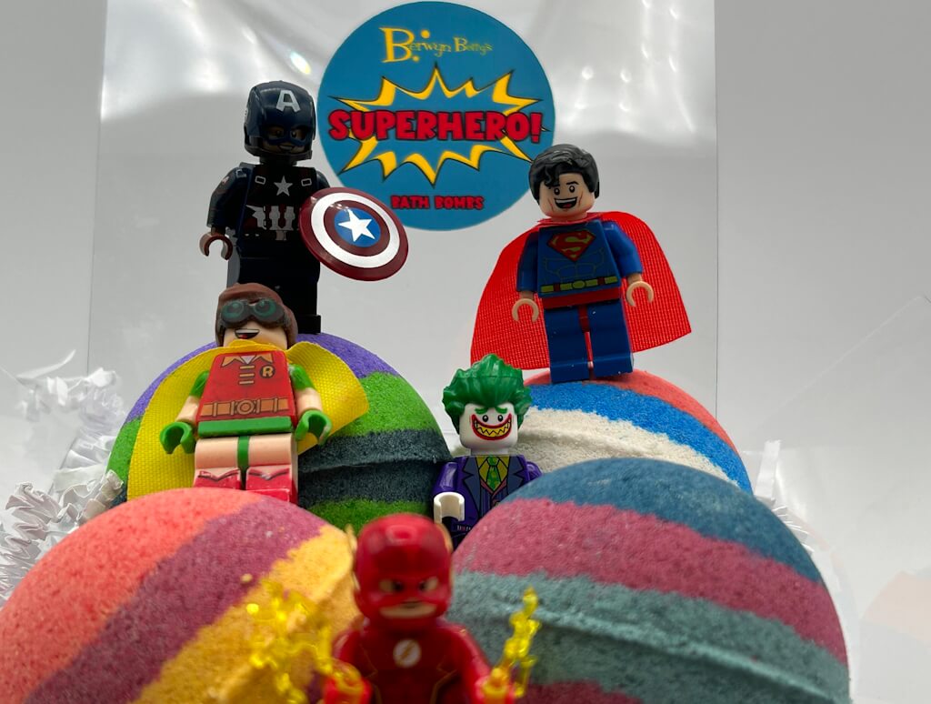 SUPERHERO BALL Kids Bath Bomb Gift Box with Toys Inside - 4 ct - Berwyn Betty's Bath & Body Shop