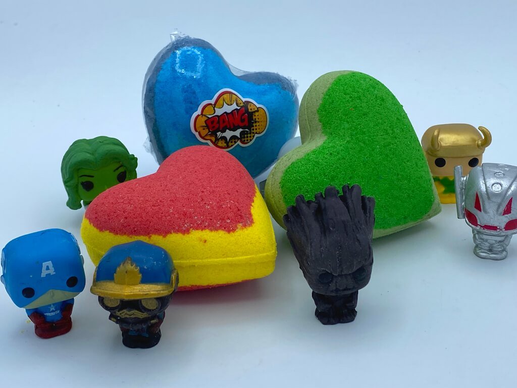 Superhero Hearts Kids Bath Bomb Gift Box with Superhero Toy Inside - 4 ct - Berwyn Betty's Bath & Body Shop