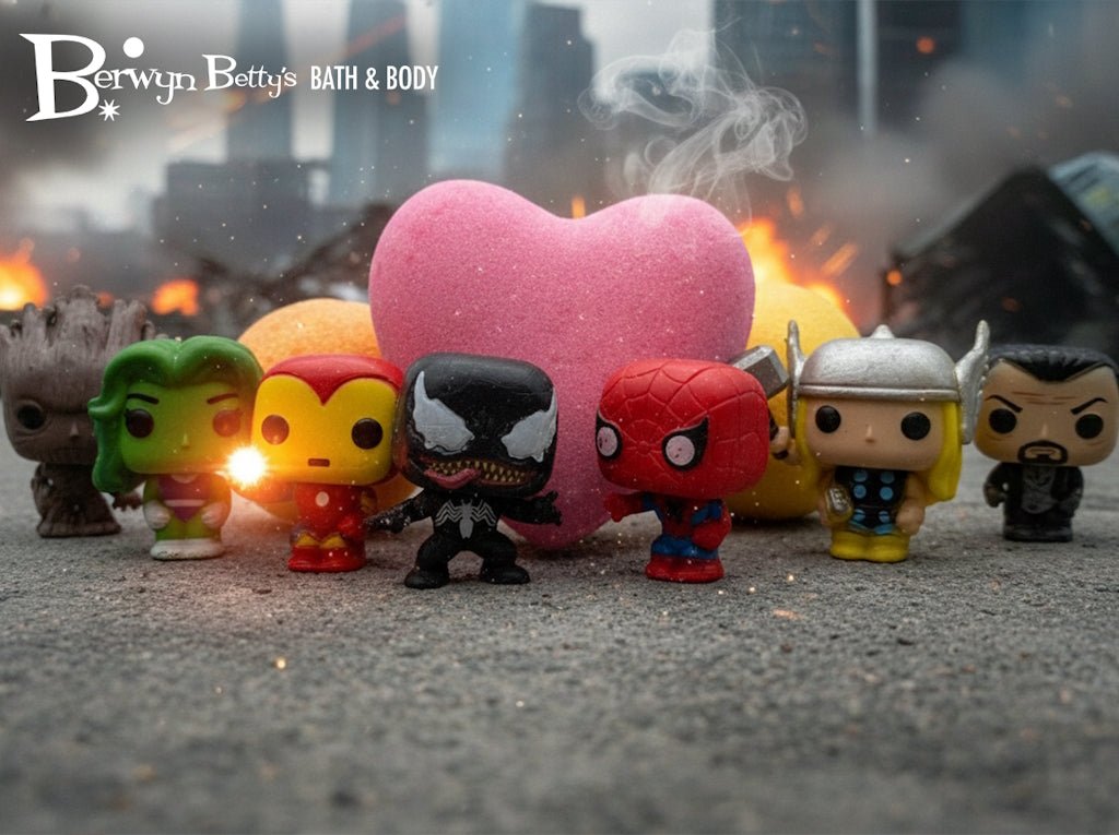 SUPERHERO HEARTS Kids Bath Bomb Gift Box with Superhero Toy Inside - 4 ct - Berwyn Betty's Bath & Body Shop