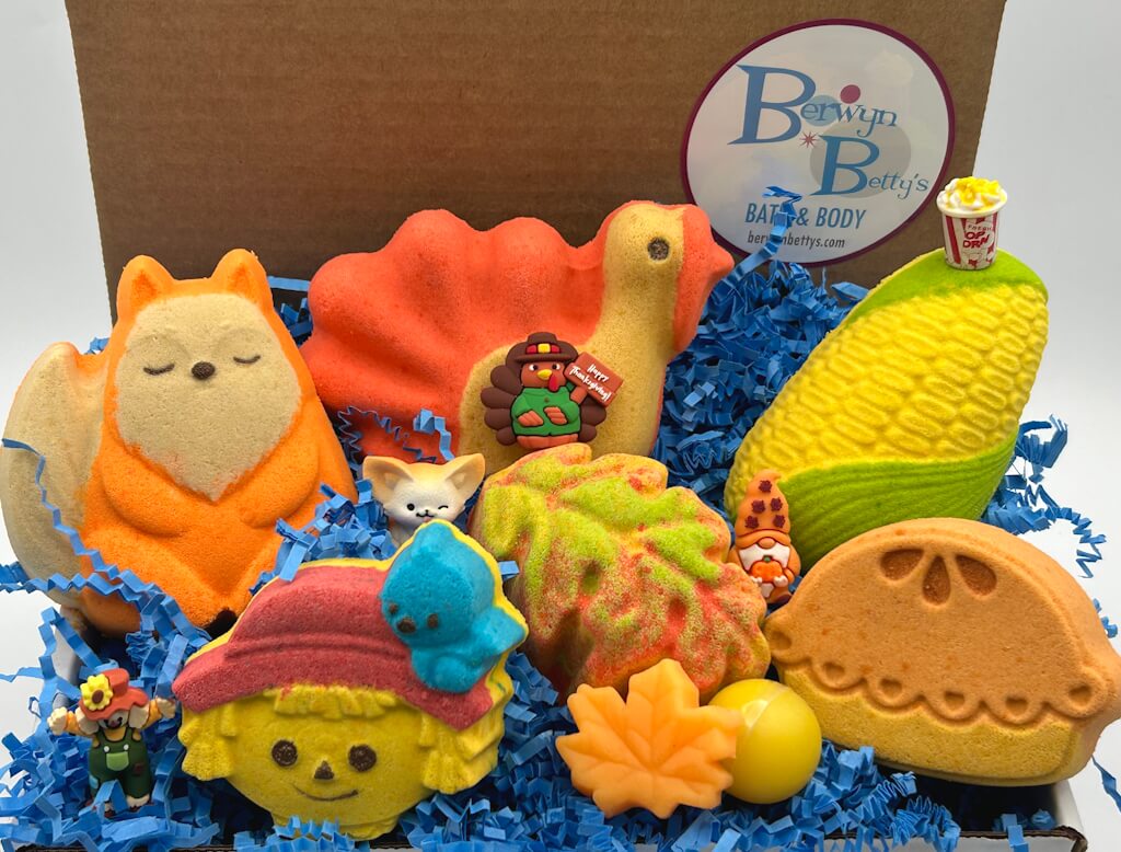 THANKSGIVING Kids Bath Bomb Gift Box with Holiday Themed Bombs - 6 ct - Berwyn Betty's Bath & Body Shop