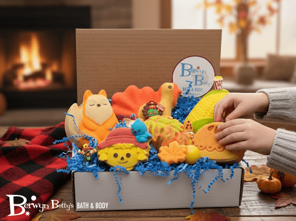THANKSGIVING Kids Bath Bomb Gift Box with Holiday Themed Bombs - 6 ct - Berwyn Betty's Bath & Body Shop