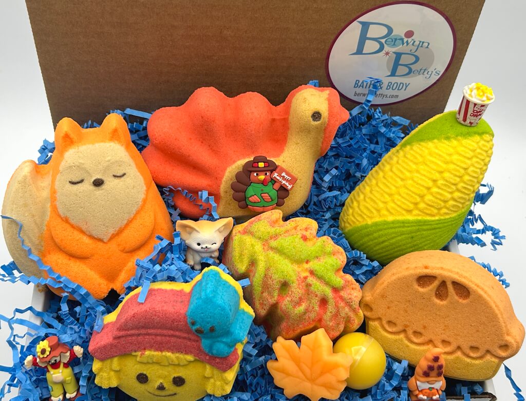 THANKSGIVING Kids Bath Bomb Gift Box with Holiday Themed Bombs - 6 ct - Berwyn Betty's Bath & Body Shop