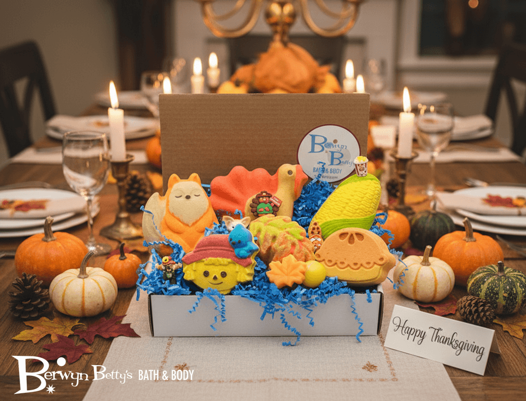 THANKSGIVING Kids Bath Bomb Gift Box with Holiday Themed Bombs - 6 ct - Berwyn Betty's Bath & Body Shop
