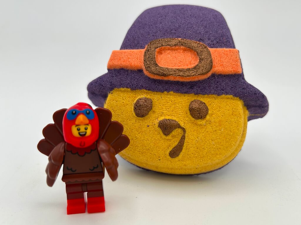 Tom Turkey Pilgrim Kids Bath Bomb with Turkey Minifigure Toy Inside - Berwyn Betty's Bath & Body Shop