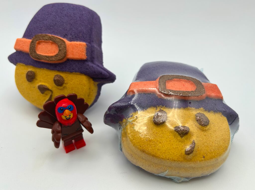 Tom Turkey Pilgrim Kids Bath Bomb with Turkey Minifigure Toy Inside - Berwyn Betty's Bath & Body Shop